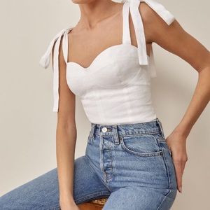 Reformation White Jaxon Linen Top